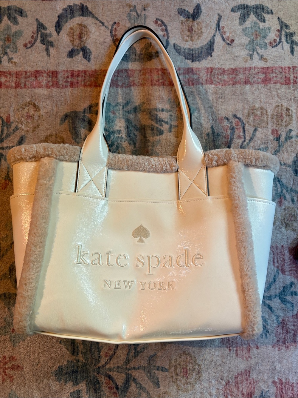kate spade Cream Shearling-Trim Tote Bag